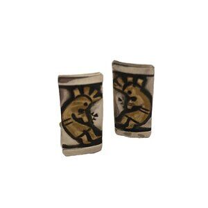 T Singer Goldcraft Navajo Silver GF Overlay Petite Kokopelli Clip-on Earrings